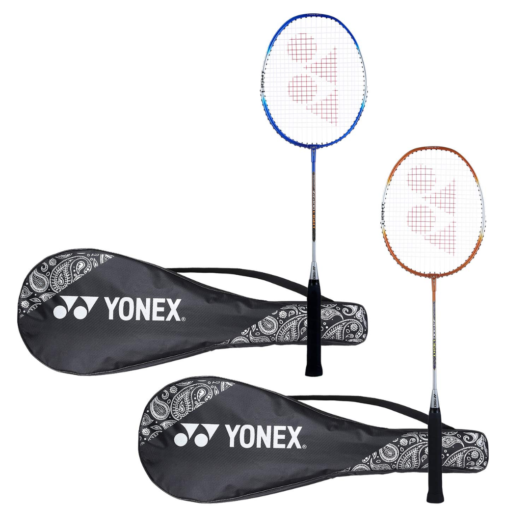 Yonex ZR 100 Light Aluminium Badminton Racquet with Full Cover (Blue/Orange) Made in India , Set of 2