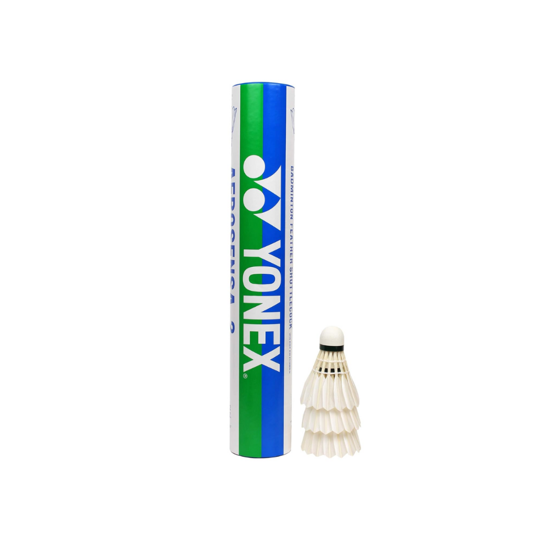 Yonex Aerosensa 2 Feather Badminton Shuttlecocks (White, Medium Speed ) | Real Goose Feathers | Solid Cork | Pack Of 12